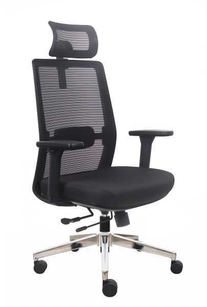 Ортопедическое офисное кресло руководителя Norden Right black с сиденьем из пены Memory foam, вентилируемой сетчатой спинкой, слайдером глубины, 2D-подлокотниками и хромированной базой под нагрузку до 130 кг