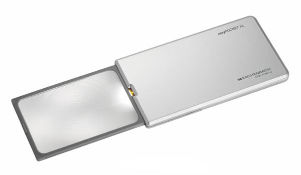 Лупа выдвижная асферическая Eschenbach EasyPocket XL 2,5x, 78x50 мм, с LED подсветкой, серебристая