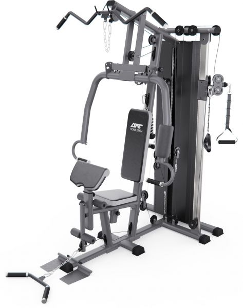 Многофункциональная силовая мультистанция DFC Home Gym D70204 весом 174,3 кг для домашних тренировок с весовым стеком 80 кг, станцией баттерфляй, партой Скотта и тяговыми блоками под нагрузку до 120 кг