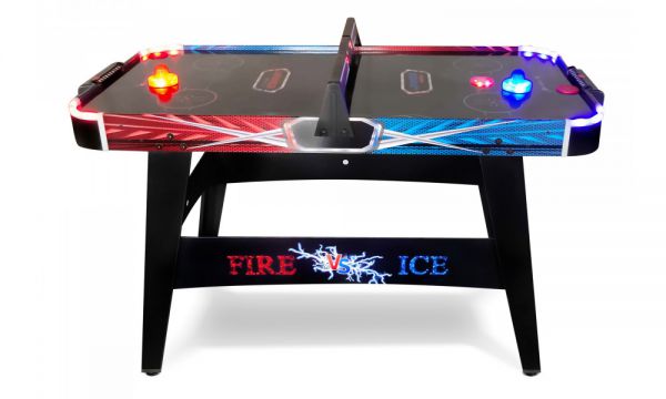 Напольный стол для аэрохоккея WINNER Fire & Ice 4 ф с игровым полем 110х219 см из перфорированной стали, опорами из металла и пластика, подсветкой ворот и светящимися битами для домашних игр детей и подростков