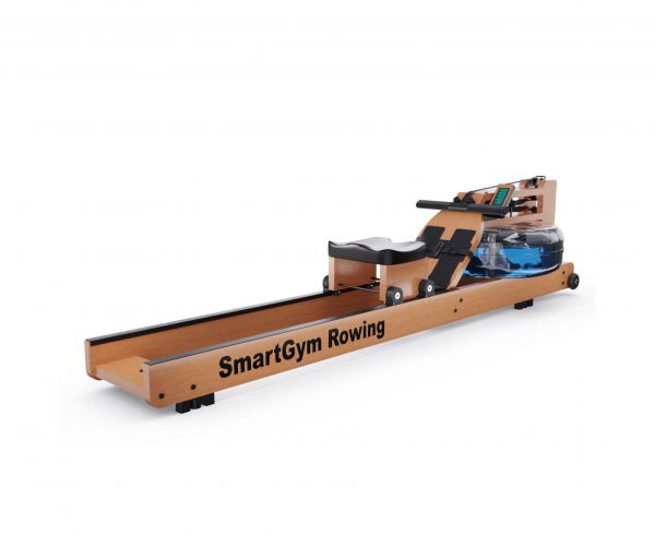 Домашний водный кардиотренажер для гребли DFC SmartGym WR-02 с деревянной рамой дуб толщиной 2,7 см, сиденьем 30,5х25 см, рукоятью 38 см, педалями 33 см и баком диаметром 56,5 см для пользователей весом до 130 кг