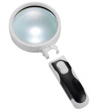 Лупа ручная Kromatech 6x, 65 мм, с подсветкой 2 LED, черно-белая 77365B для чтения и хобби