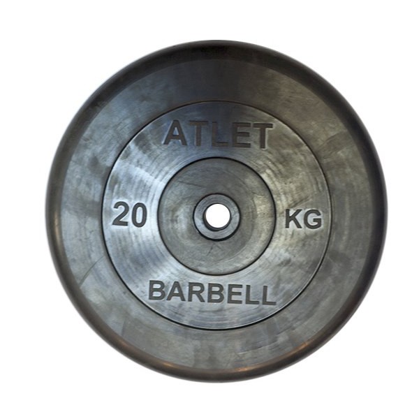 Обрезиненный диск для штанги Atlet MB-AtletB26-20, черный, 26 мм, 20 кг