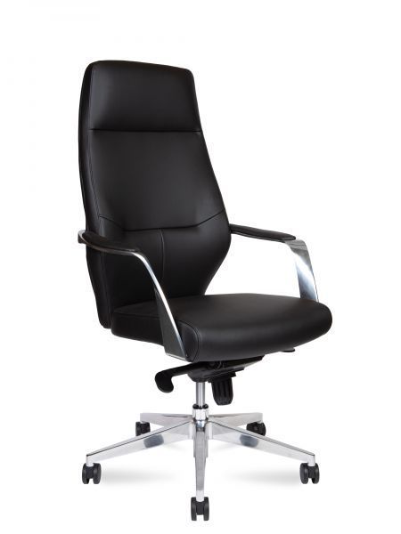 Ортопедическое кресло для руководителя Norden Capital L326HCA-Black из черной экокожи с высокой спинкой 76 см, подголовником, алюминиевыми подлокотниками, регулировкой высоты 47,5–54 см и нагрузкой до 150 кг