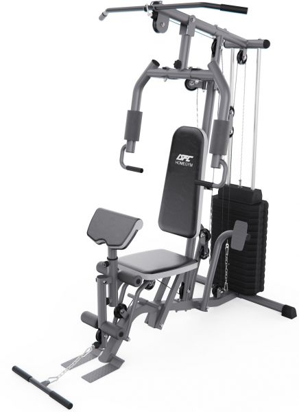 Многофункциональная силовая станция DFC Home Gym D70137 для домашних тренировок с весовым стеком 68 кг из 15 блоков, жимовым модулем, кроссоверной тягой, партой для бицепса и блоком для ног под нагрузку до 120 кг