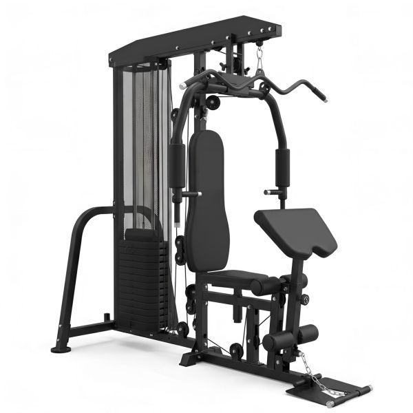 Многофункциональная силовая станция DFC HOMEGYM D2027 со стеком 79.5 кг, системой из 16 блоков, верхней и нижней тягой, баттерфляем и съемной партой Скотта для тренировок дома при весе пользователя до 120 кг