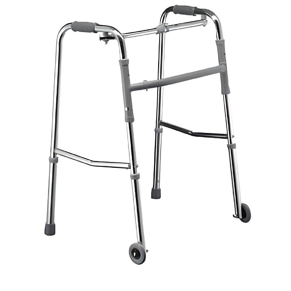 Складные ходунки-опоры B.Well rehab WR-221 с 2 передними колесами и кнопочной регулировкой высоты от 76 до 85 см с шагом 2,5 см для передвижения пожилых людей и взрослых пациентов со слабыми руками по улице и дома