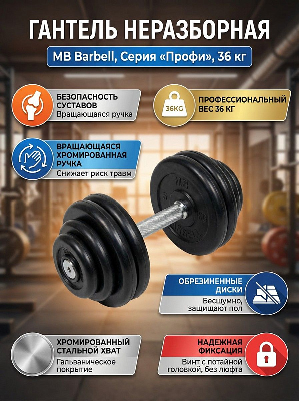 Гантель с вращающейся ручкой MB Barbell MB-FdbM-B36