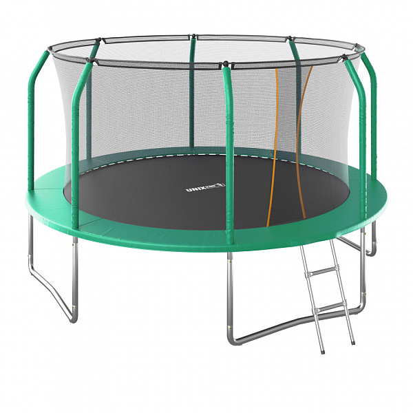 Батут UNIX Line SUPREME BASIC 12 ft (3.66 м) зеленый с сеткой и лестницей до 150 кг