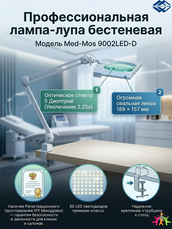 Лампа бестеневая (лампа-лупа) Med-Mos 9002LED (9002LED-D)