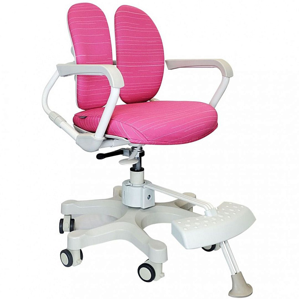 Детское ортопедическое кресло Duorest Duokids DR-280DDS_DT розовое: двойная спинка, подножка, блокировка вращения и колес