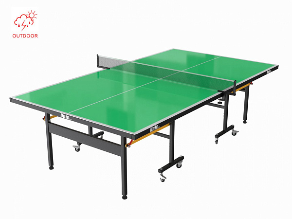 Всепогодный теннисный стол Unix Line Outdoor 6 мм зеленый для улицы с сеткой и ракетками