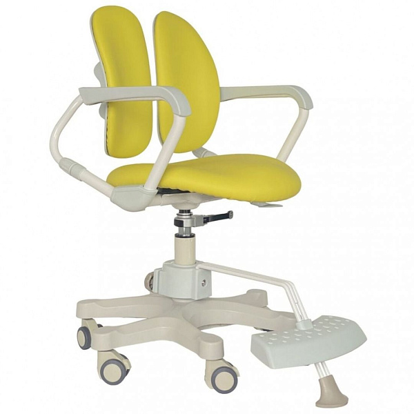 Ортопедическое детское кресло Duorest Duokids DR-280DDS желтое: двойная спинка, подножка, блокировка вращения и колес
