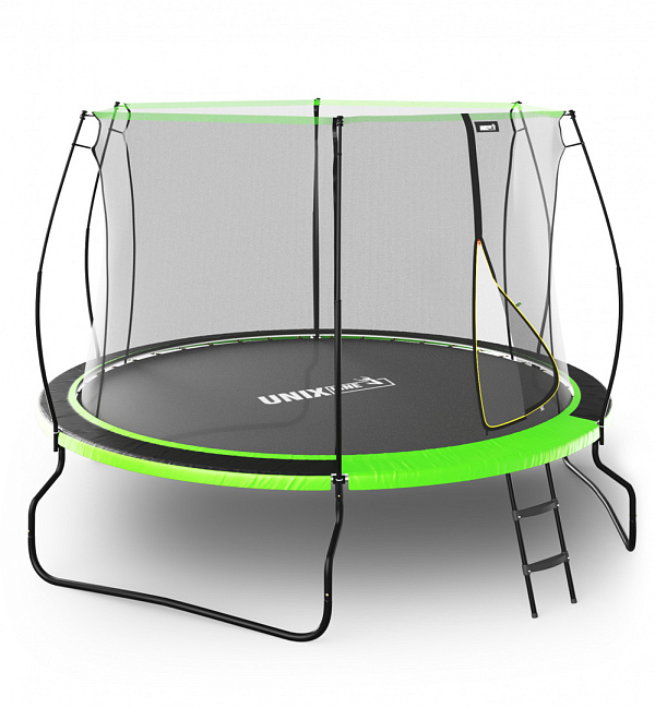 Батут UNIX Line 10 ft UFO Green 305 см с защитной сеткой и лестницей до 150 кг