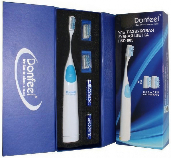 Ультразвуковая зубная щетка Donfeel HSD-005 с 3D колебаниями, 2 режимами и 3 насадками