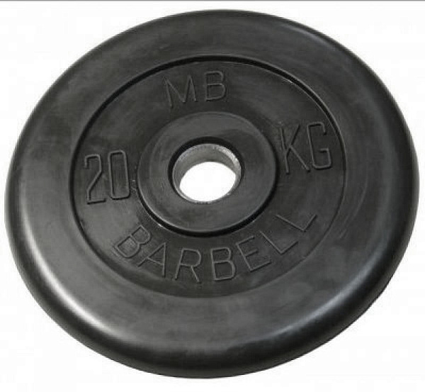 Диск обрезиненный Barbell 20 кг, посадочный диаметр 31 мм, для штанг и гантелей