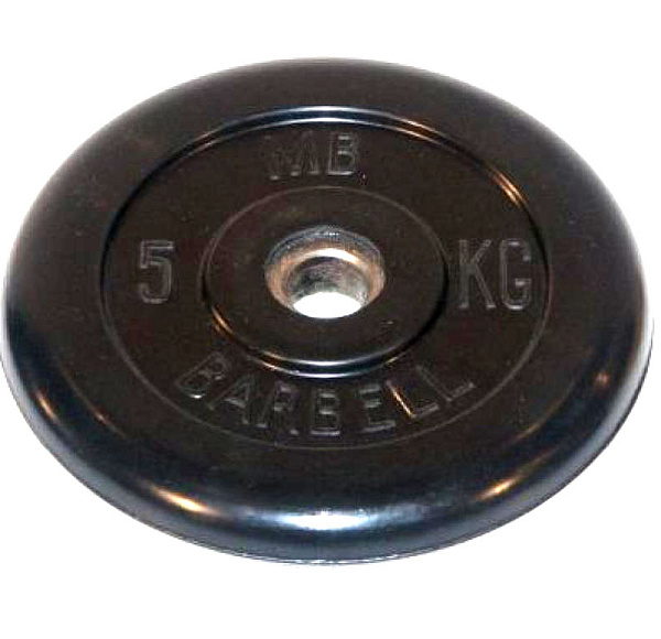 Диск обрезиненный Barbell 5 кг, посадочный диаметр 26 мм для штанг и гантелей