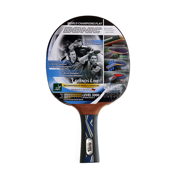 Ракетка для настольного тенниса DONIC LEGENDS 5000 Атака+ ITTF, губка 2.3 мм, Carbon Layer, AVS, PLS, ERGO