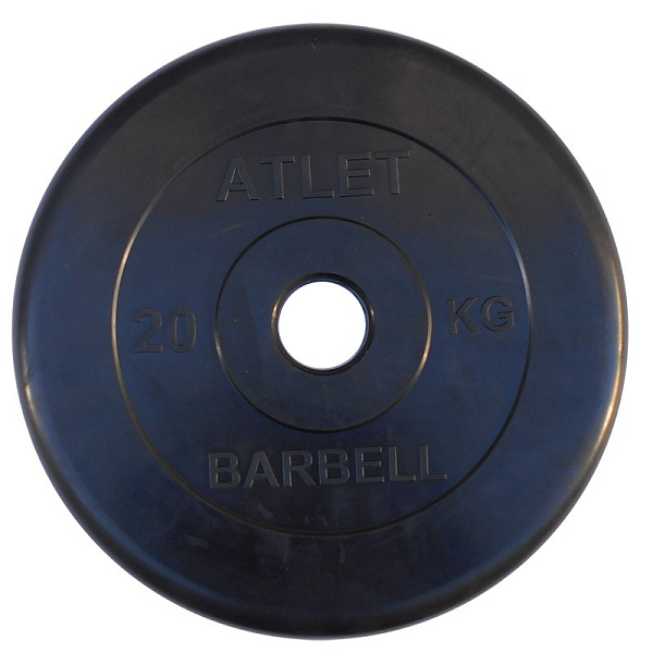 Диск обрезиненный Atlet 25 кг, черный, посадочный диаметр 51 мм - MB BARBELL