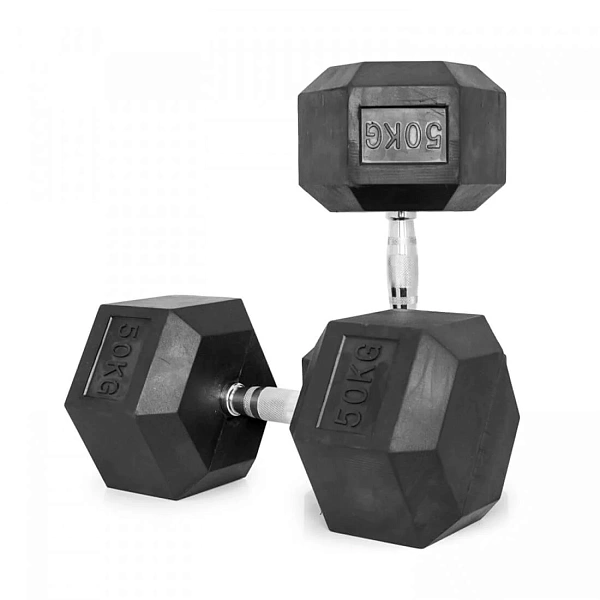 Гантель неразборная гексагональная обрезиненная VictoryFit VF-H500 50 кг для фитнеса и тренировок