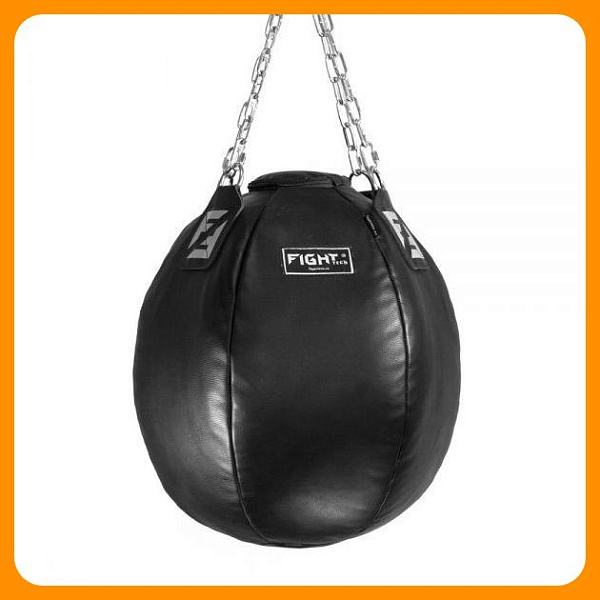 Подвесная груша-шар для тренировок Fighttech SBL3 габаритами 50х50 см и весом 40 кг для бокса: снаряд из армированной натуральной кожи 2.2 мм с набивкой трикотажным лоскутом и подвесной системой в комплекте