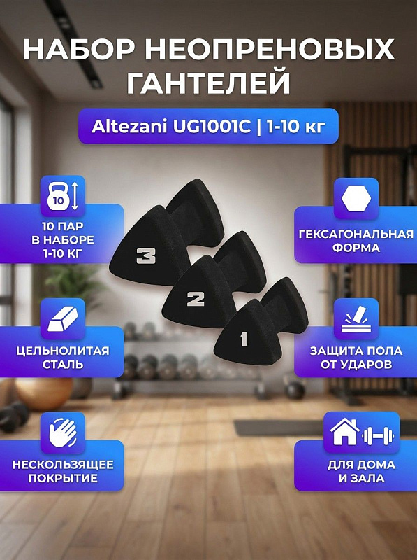 Набор неопреновых гантелей от 1 до 10 кг Altezani UG1001C