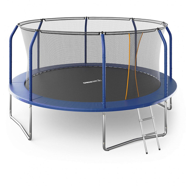 Батут UNIX Line SUPREME BASIC 14 ft (4.27 м) синий с сеткой и лестницей до 160 кг