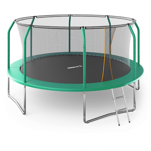 Батут UNIX Line SUPREME BASIC 14 ft (4.27 м) зеленый с сеткой и лестницей до 160 кг