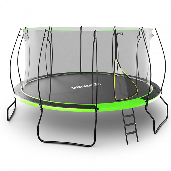 Батут UNIX Line 14 ft UFO Green 4.27 м с защитной сеткой и лестницей до 150 кг