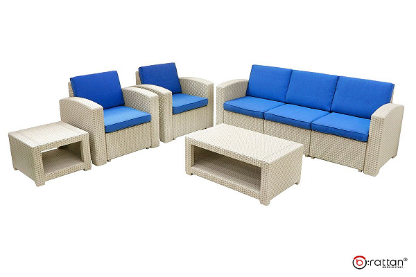 Комплект мебели для сада Rattan Premium 5 серый: диван, 2 кресла, 2 столика - пластик под ротанг