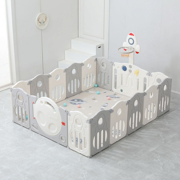 Большой детский игровой манеж UNIX Kids SUPREME Space 200x200 с ковриком, горкой, кольцом, для дома и улицы