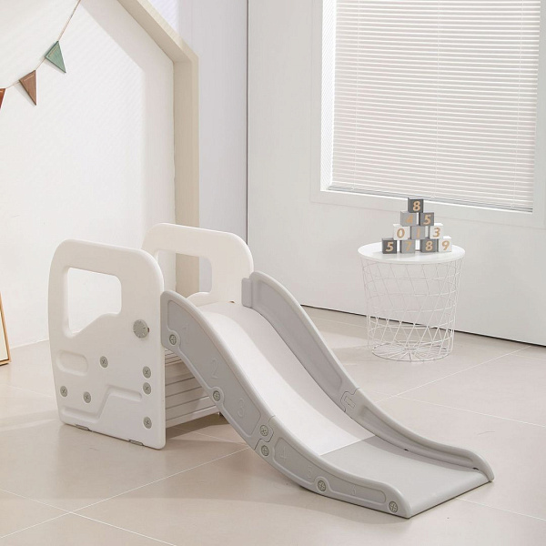 Детская горка + подставка для ног 2 в 1 UNIX Kids PPSS2IN1GRY серая из пищевого пластика для дома и улицы