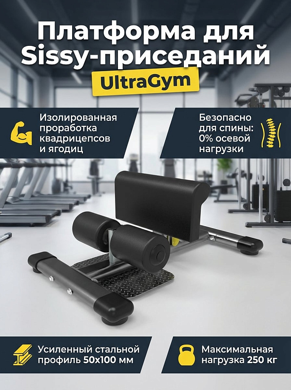 Силовой тренажер для Sissy-приседаний UltraGym UG-KJ1269а на стальной овальной раме 50х100 мм с двухслойным порошковым покрытием для проработки квадрицепсов и ягодиц с собственным весом, гантелями или штангой