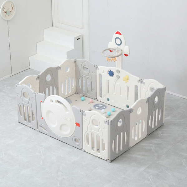 Большой детский игровой манеж UNIX Kids SUPREME Space 160x160 см с ковриком, горкой, кольцом, для дома и улицы