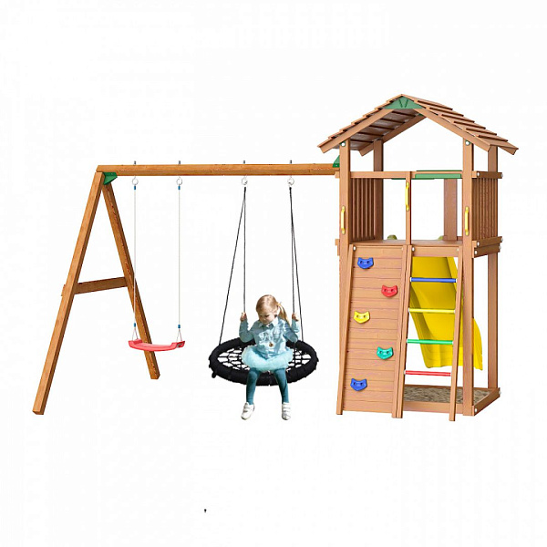Детский игровой комплекс Jungle Cottage JC8 с горкой, качелями и скалолазным модулем