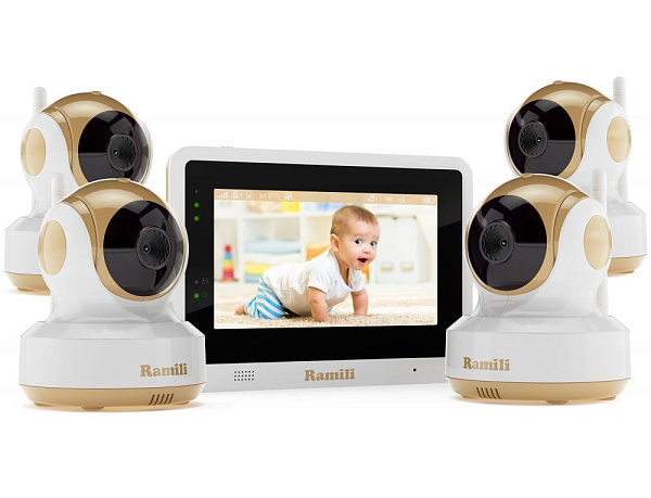 Видеоняня Ramili Baby RV1500X4 с 4 камерами: HD 720p, сенсорный дисплей 5, удаленный доступ Wi-Fi, поворотная