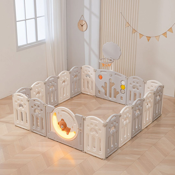 Манеж UNIX Kids DeLuxe Grey 150x180 см с баскетбольным кольцом и ковриком из безопасного пластика
