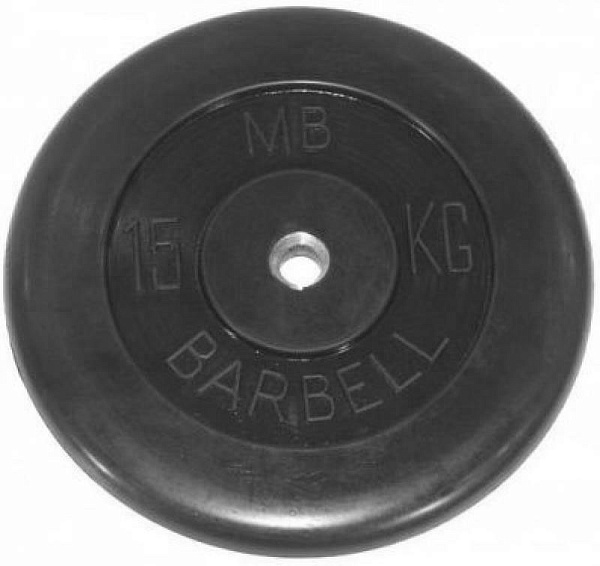 Диск Barbell обрезиненный 15 кг 31 мм для штанги и гантелей MB-PltB31-15 стальной