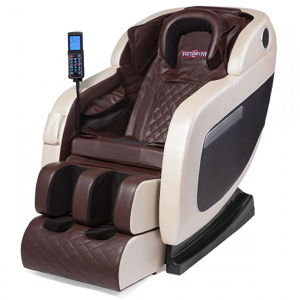 Массажное кресло VictoryFit VF-M10 коричневый/бежевый: Шиацу, Zero Gravity, прогрев, Bluetooth