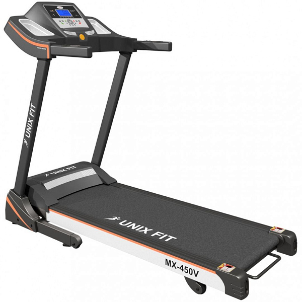 Беговая дорожка UNIXFIT MX-450V для дома: 2 л.с., 14.8 км/ч, наклон 15%, полотно 120x42 см, до 130 кг