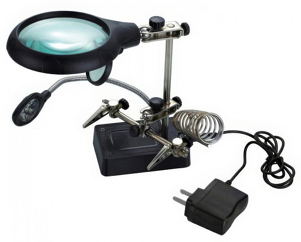 Лупа настольная Kromatech MG16129-С 2,5x/7,5x/10x, 90/34 мм, с держателем и LED подсветкой