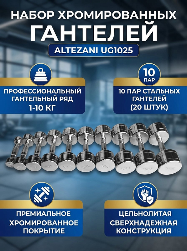 Набор хромированных гантелей от 1 до 10 кг Altezani UG1025