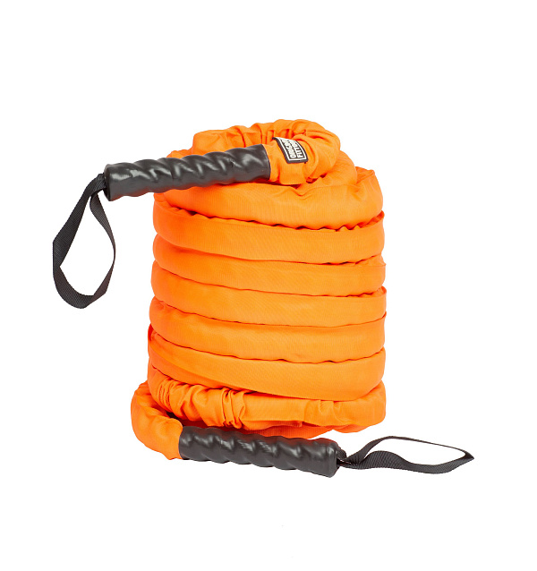 Канат для функционального тренинга и кроссфита Original FitTools FT-BTR-50-12000 из оранжевого нейлона длиной 12 м и весом 20 кг с диаметром хвата 50 мм для коммерческих залов, кроссфит-боксов и дома