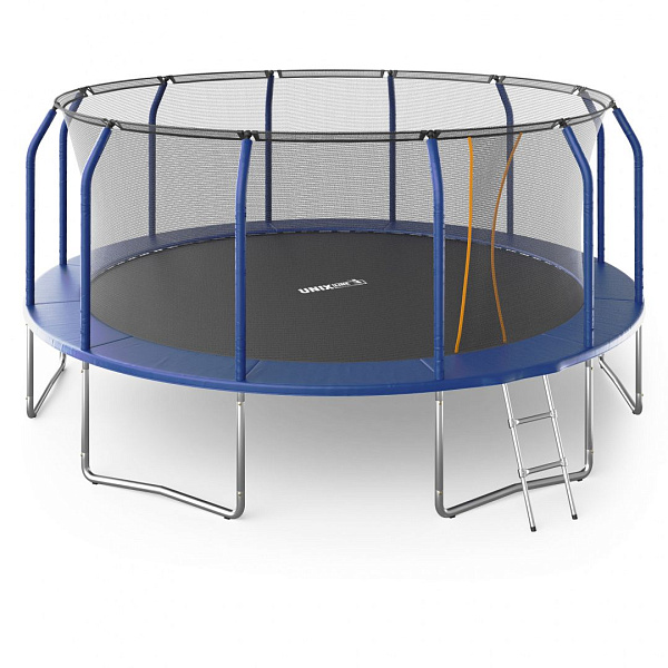 Батут UNIX Line SUPREME BASIC 16 ft (4.88 м) синий с сеткой и лестницей для дачи и улицы до 160 кг