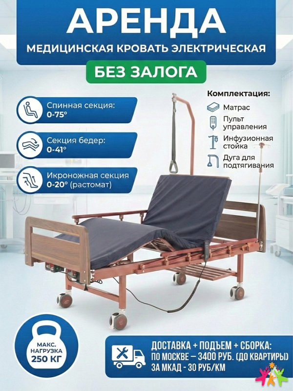 Прокат Кровать электрическая DB-7 (МЕ-2028Н-10) 2 функции Венге ЛДСП (без матраса)