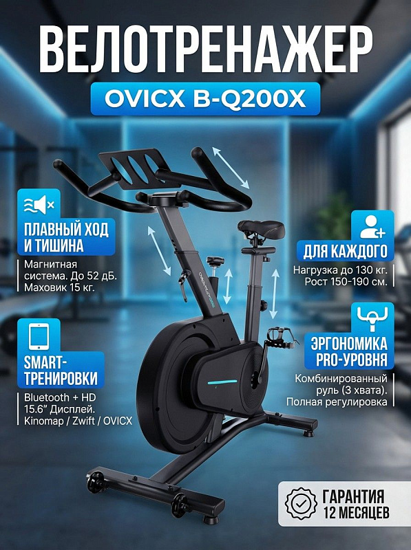 Домашний вертикальный спин-байк DFC OVICX B-Q200X с магнитной нагрузкой, маховиком 7 кг, экраном 15,6 дюйма, реверсивным ходом и анатомическим сиденьем с 3D-регулировкой для пользователей весом до 130 кг