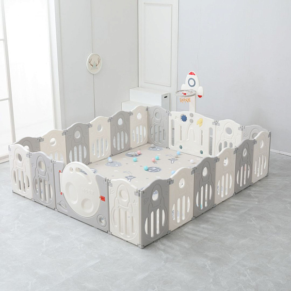 Большой детский игровой манеж UNIX Kids SUPREME Space 200x240 Grey с ковриком, горкой, кольцом