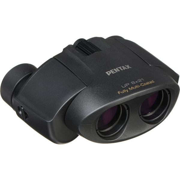Компактный туристический бинокль PENTAX UP 8x21 с призмами Porro BaK-4, регулировкой межзрачкового расстояния 58–72 мм, дистанцией фокусировки от 2,8 м, возможностью установки на штатив и габаритами 48х110х83 мм