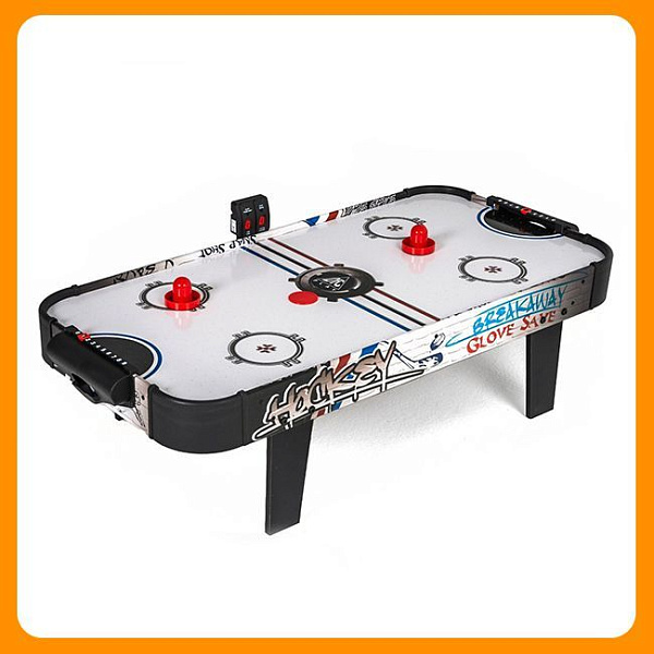 Настольный игровой стол DFC MINI 42" JG-AT-14200 для домашнего аэрохоккея: корпус из ламинированного МДФ высотой 30 см, поле 102.5х50 см с электрокомпрессором на 230 В, двойной подсчет голов и две биты с шайбами