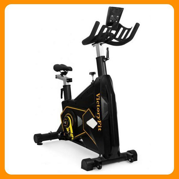 Спинбайк VictoryFit VF-GymRider 225 Black для кардиотренировок с вертикальной посадкой, инерционным маховиком 22.5 кг, педалями с ремешками, защитным кожухом, габаритами 107х56х141 см и нагрузкой до 150 кг
